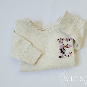 Custom Embroidered Toddler Sweatshirt-Toddler Neutral Sweaters-Embroidery name-Personalized Kid Sweater-Floral Embroidery-Monogram Sweater image 2