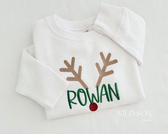 Embroidered Personalized Christmas Toddler Sweatshirt-Reindeer Sweatshirt-Personalized Kid Sweater-Personalized Kids Sweatshirt