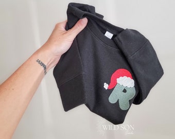 Christmas Initial Embroidered Toddler Sweatshirt-Santa Hat Initial-Christmas Toddler-Personalized Kid Sweater-Personalized Kids Sweatshirt