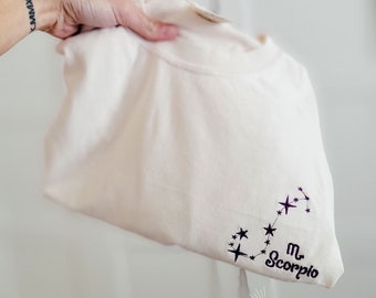 Zodiac Constellations-Zodiac t shirt-Comfort Colors Embroidered Short Sleeve Shirt-Customized T shirt-Custom T shirt-Garment Dyed T-Shirt