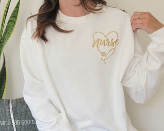 Custom Comfort Colors Nurse Sweatshirt-Garment Dyed Sweatshirt-New Nurse Gift-Graduation Nurse Gift-Crew Neck-Custom RN Sweatshirt