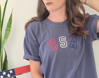 USA Varsity Shirt-Comfort Colors-Memorial Day-4th of July Shirt-Vintage Patriotic Tee-Team USA
