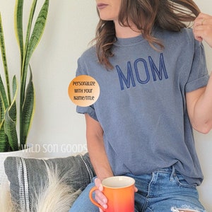 Camiseta personalizada con colores cómodos para mamá y papá, teñida en prenda, bordada, suave, de alta calidad, ideal para mamá, abuela o abuela.