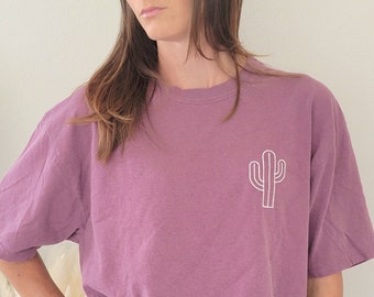 Kaktus Komfort Farben bestickt T-Shirt-Plant Shirt-Wüste Shirt-Western T Shirt-Customized T Shirt-garment gefärbt T-Shirt
