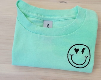 Unisex Toddler Smiley Face T-Shirt-Retro Smiley Face-Lightning Bolt Smiley Face-Custom T-Shirt-Embroidered Shirt