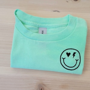 Unisex Toddler Smiley Face T-Shirt-Retro Smiley Face-Lightning Bolt Smiley Face-Custom T-Shirt-Embroidered Shirt