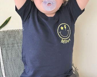 Unisex Toddler Smiley Face T-Shirt-Retro Smiley Face-Lightning Bolt Smiley Face-Custom T-Shirt-Embroidered Shirt