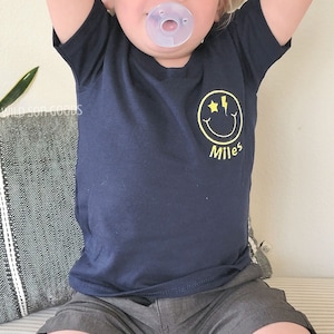 Unisex Toddler Smiley Face T-Shirt-Retro Smiley Face-Lightning Bolt Smiley Face-Custom T-Shirt-Embroidered Shirt