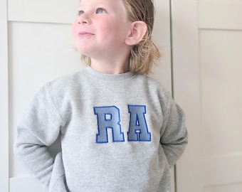Custom Embroidered Toddler Sweatshirt-Varsity Monogram-Youth Sweater-Custom Crewneck-Embroidered youth sweatshirt-Personalized Kid Sweater