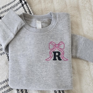 Monogram Embroidered Toddler Sweatshirt-Coquette-Trendy Bow-Toddler Neutral Sweaters-Embroidery name-Personalized-Kids Initials