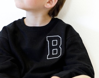 Custom Initial Kids Sweatshirt-Diamond Stitch Initial-Kids Monogram Sweatshirt-Embroidered-Sweatshirt for Kids-Personalized Sweatshirt