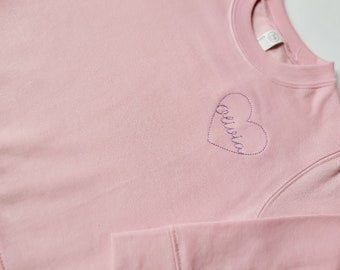 Sweat-shirt brodé personnalisé pour tout-petits pour la Saint-Valentin-Nom du cœur-Pull personnalisé pour enfants-Broderie florale-Pull monogramme