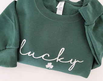 Saint Patricks Day Gildan Sweatshirt-Lucky Sweatshirt-Embroidered Sweatshirt-St Pattys Day-Custom Embroidered-Crewneck