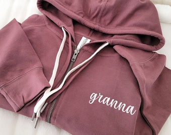 Full-zip Custom Hooded Sweatshirt-Embroidered Sweatshirt-Embroidered Hoodie-Garment Dyed Sweatshirt-Mama Sweatshirt
