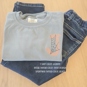 Unisex Comfort Colors Youth T Shirt-Spiderweb Monogram-Halloween Personalized name t shirt for kids-Custom-Embroidered Shirt