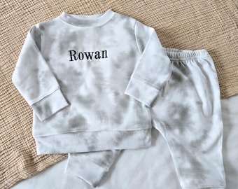 Embroidered Personalized Sweatsuit for Babies-Minimalist Embroidery-2 Piece Lightweight Set-New Baby-Baby Gift-Pregnancy Announcement