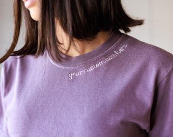 Custom Embroidered Comfort Colors Text T-Shirt-Business Name-Personalized Tee-Embroidered Clothes