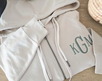 Full-zip Custom Monogrammed Hooded Sweatshirt-Embroidered Sweatshirt-Embroidered Hoodie-Shadow Monogram-Personalized Jacket
