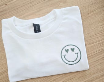 Unisex Kids Smiley Face T-Shirt-Retro Smiley Face-Lightning Bolt Smiley Face-Custom T-Shirt-Embroidered Shirt