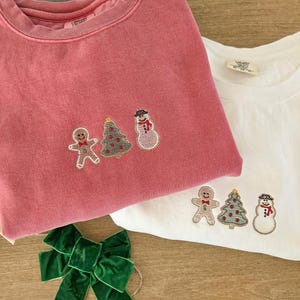 Embroidered Christmas Sweatshirt-Embroidered Christmas Cookie Sweatshirt-Christmas-Gingerbread Cookie-Minimalist-Custom-Christmas Gift