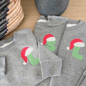 Christmas Initial Embroidered Toddler Sweatshirt-Santa Hat Initial-Christmas Toddler-Personalized Kid Sweater-Personalized Kids Sweatshirt