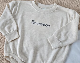 パーソナライズされた刺繍入りバブルロンパース - 赤ちゃんの名前 - 赤ちゃんの服装 - 帰宅時の服装 - ヘザーバブルロンパース - お知らせ
