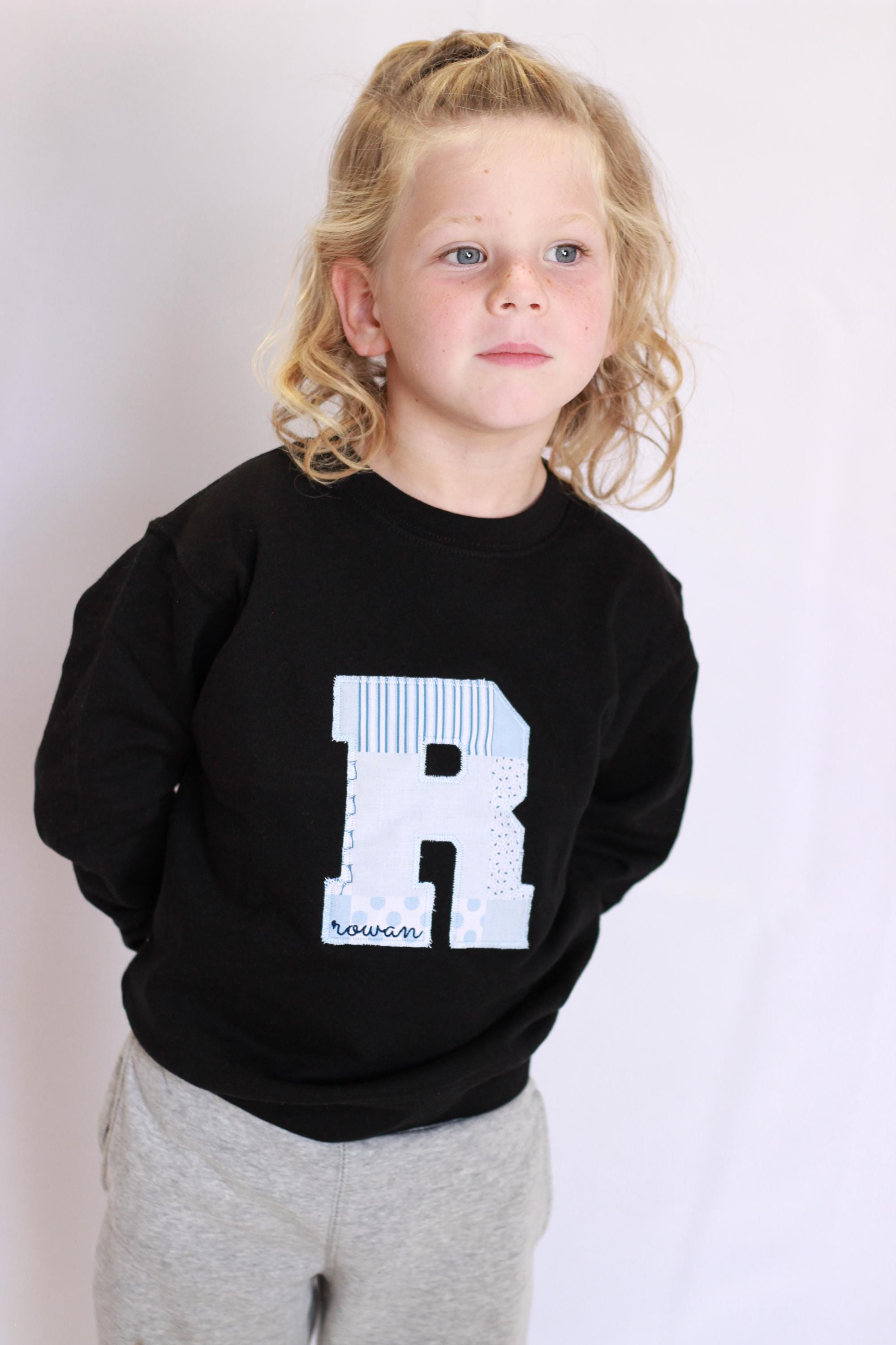 Embroidered Applique Initial Toddler Sweatshirt-Monogrammed Sweater-Toddler Neutral Sweaters-Embroidery name-Personalized-Kids Initials