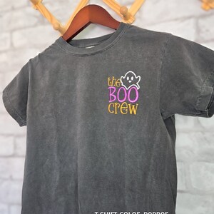 The Boo Crew Unisex Comfort Colors Youth T Shirt-Spiderweb Monogram-Halloween Personalized name t shirt for kids-Custom-Embroidered Shirt