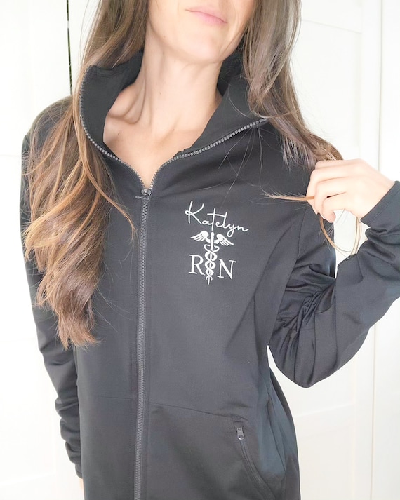 Custom Embroidered Nurse Jacket-rn Nurse Jacket-full Zip Custom Embroidered Nurse Jacket-rn Nurse Jacket-full Zip