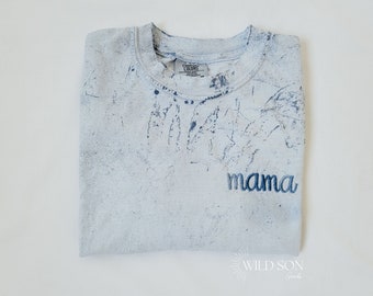 Comfort Colors Embroidered Short Sleeve Shirt-Customized T shirt-Garment Dyed T-Shirt-Mama t shirt-Personalized Gifts-Gift for her