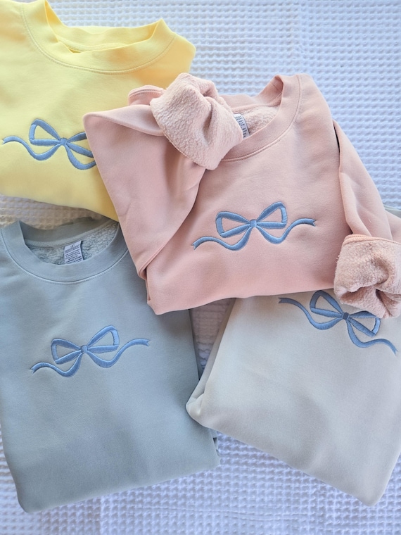 Large Bow Embroidered Sweatshirt-Trendy Bow-Custom Sweatshirt-Embroidered Sweatshirt- Custom Embroidered-Independent Trading Co-Crewneck