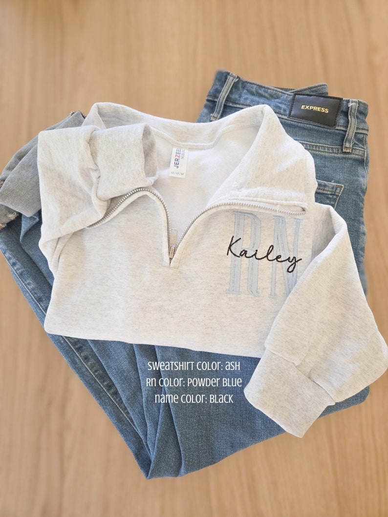 Nurse Custom Quarter Zip Sweatshirt-Jerzees Nublend Quarter Zip-Custom Embroidered-Personalized-Nursing Graduation-Nurse-RN-Gift for her image 2