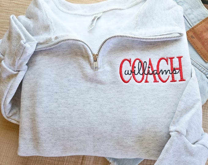 Coach Custom Quarter Zip Sweatshirt-Jerzees Nublend Quarter Zip-Custom Embroidered-Personalized-Coaching-Sports-Gift for her