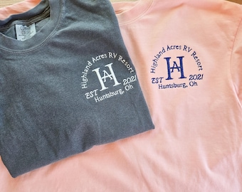 Logo Boxy Tee-Custom Embroidered Business Logo Comfort Colors Text T-Shirt-Business Name-Personalized Tee-Embroidered Clothes