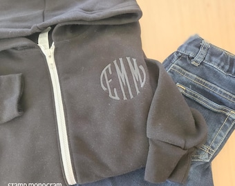 Kids Monogrammed Hoodie Zip Up-Initials-Personalized Kids Hoodie Zip Up-Custom Embroidered Zip Up Hoodie