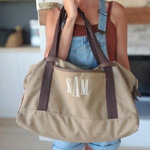 Sac de voyage en toile de coton brodée-sac monogramme brodé-sac de voyage personnalisé pour la nuit-nom brodé personnalisé