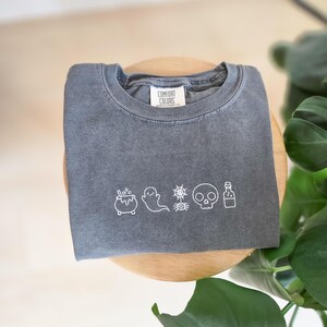 Halloween Doodles Comfort Colors Youth T Shirt-Ghost-Spider-Skull-Halloween Kids-Custom-Embroidered Shirt