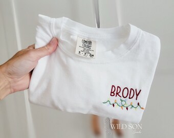 Personalized Kids Christmas Light T Shirt-Christmas Shirt-Custom Christmas-Unisex Comfort Colors T-shirt-Custom-Embroidered Shirt
