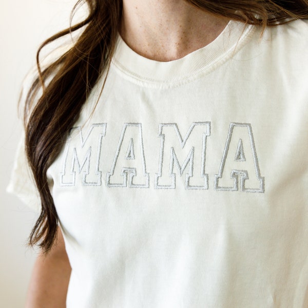 Mama Custom Comfort Colors T-Shirt-Garment Dyed T Shirt-Custom Embroidered-Personalized-Soft-High Quality-Mama-Grandma-Nonie-Gift for her