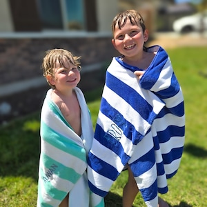 Embroidered Kids Striped Beach Towel-Monogrammed Towel-Summer Accessories-Summer Time-Kids Summer Gift