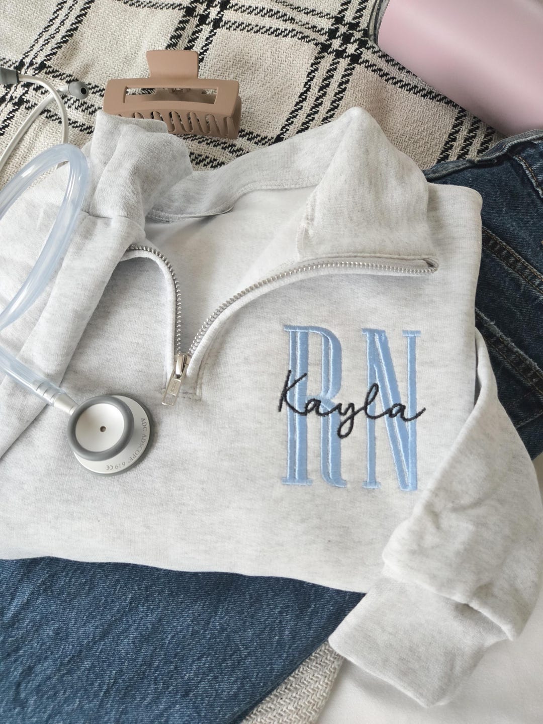 Nurse Custom Quarter Zip Sweatshirt-Jerzees Nublend Quarter Zip-Custom Embroidered-Persona
