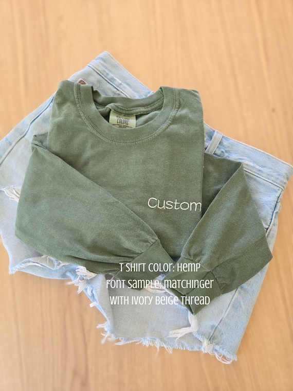 Custom Embroidered-Personalized Comfort Colors Long Sleeve T Shirt-Garment Dyed t shirt