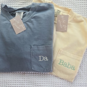 Custom Embroidered Comfort Colors T-Shirt-Monogrammed Pocket Tee-Gift for Dad-New Dad-Fathers Day-Embroidered Clothes