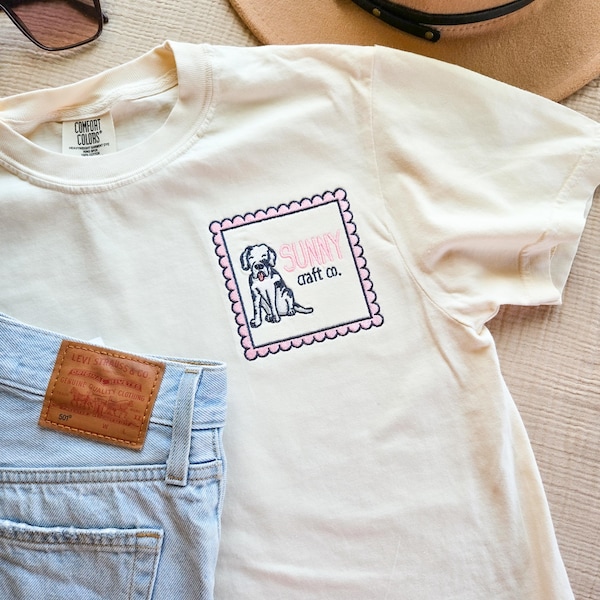 Custom Embroidered Business Logo Comfort Colors Text T-Shirt-Business Name-Personalized Tee-Embroidered Clothes