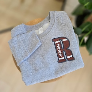 Football Initial Sweatshirt-Football Embroidered Toddler Sweatshirt-Football Season Sweater-Kids Embroidered Shirt-Personalized Kid Sweater