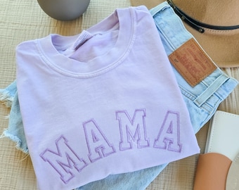 Mama Custom Comfort Colors T-Shirt-Garment Dyed T Shirt-Custom Embroidered-Personalized-Soft-High Quality-Mama-Grandma-Nonie-Gift for her