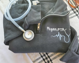Nurse Custom Quarter Zip Sweatshirt-Jerzees Nublend Quarter Zip-Custom Embroidered-Personalized-Nursing Graduation-Nurse-RN-Gift for her