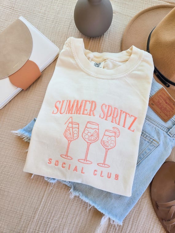 Summer Spritz Embroidered T Shirt-Summertime Shirt-Social Club Tee-Comfort Colors T shirt--Embroidered Clothes