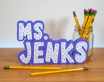 Custom 3D Sprinkles Name Plate - Cupcake Name Sign - Name Plate Gift - Teacher Desk Name Sign - Desk Name Plate - Custom Name for Desk