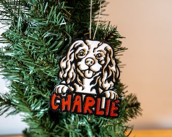 Dog Christmas Ornament, Dog Stocking Name Tag, Cavalier Christmas Ornament, Cocker Spaniel Christmas Ornament, Dog Stocking Label, Dog Gift